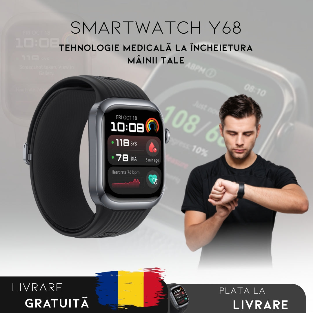 Smartwatch Y68: Monitorizare Inteligentă | Meniu în Română