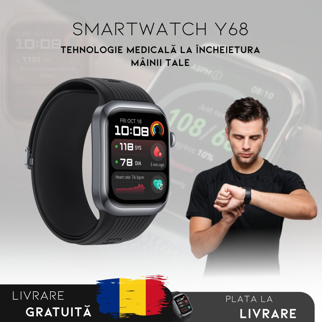 Smartwatch Y68: Monitorizare Inteligentă | Meniu în Română